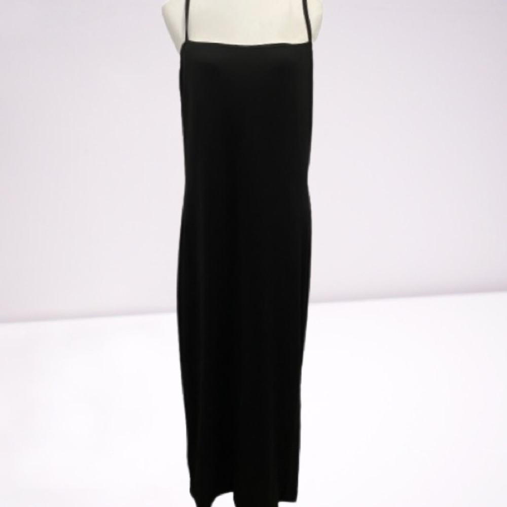 Rimini Vintage 80’s Black Draped Neck Slip Maxi Dress Rhinestone Straps Size 8